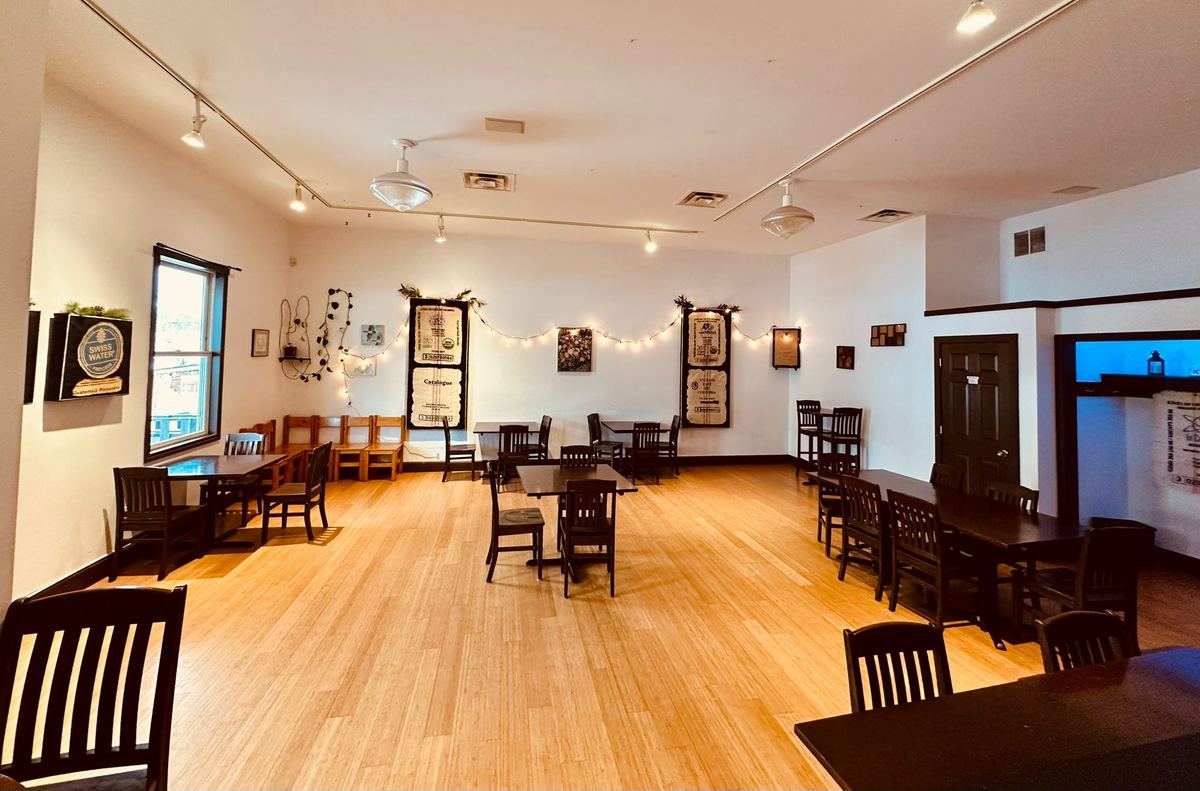 The bright event room at the Stratford location